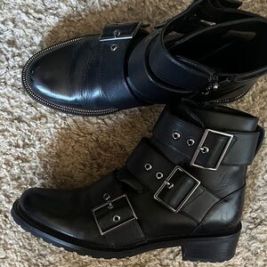 Blondo Black Leather Moto Boots with Buckles